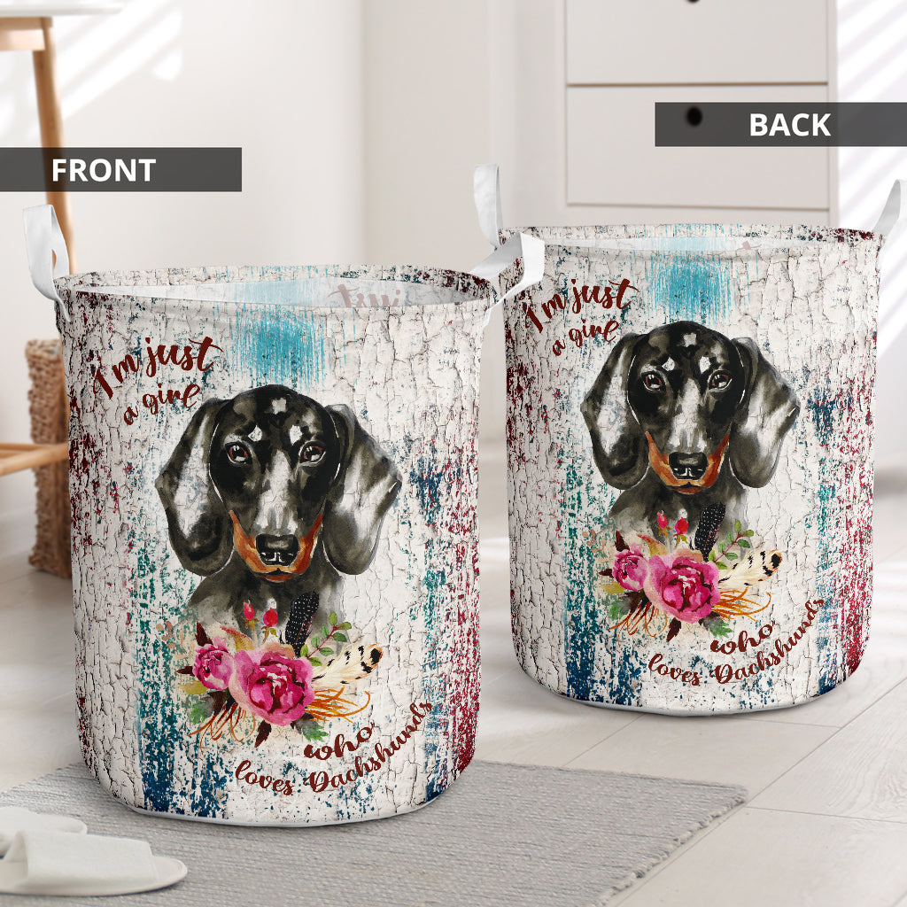 Dachshund Grunge Wood - Laundry Basket - Owls Matrix LTD