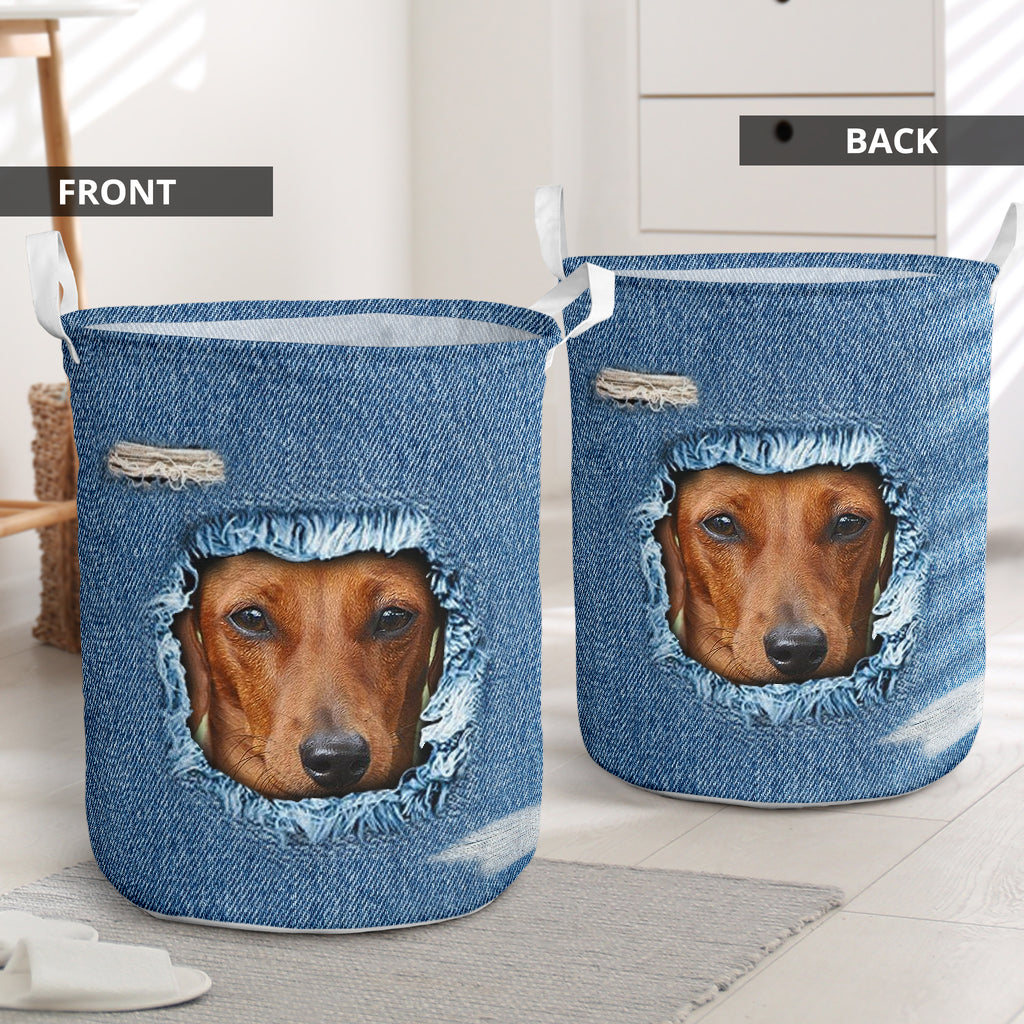 Dachshund Jean Pattern - Laundry Basket - Owls Matrix LTD