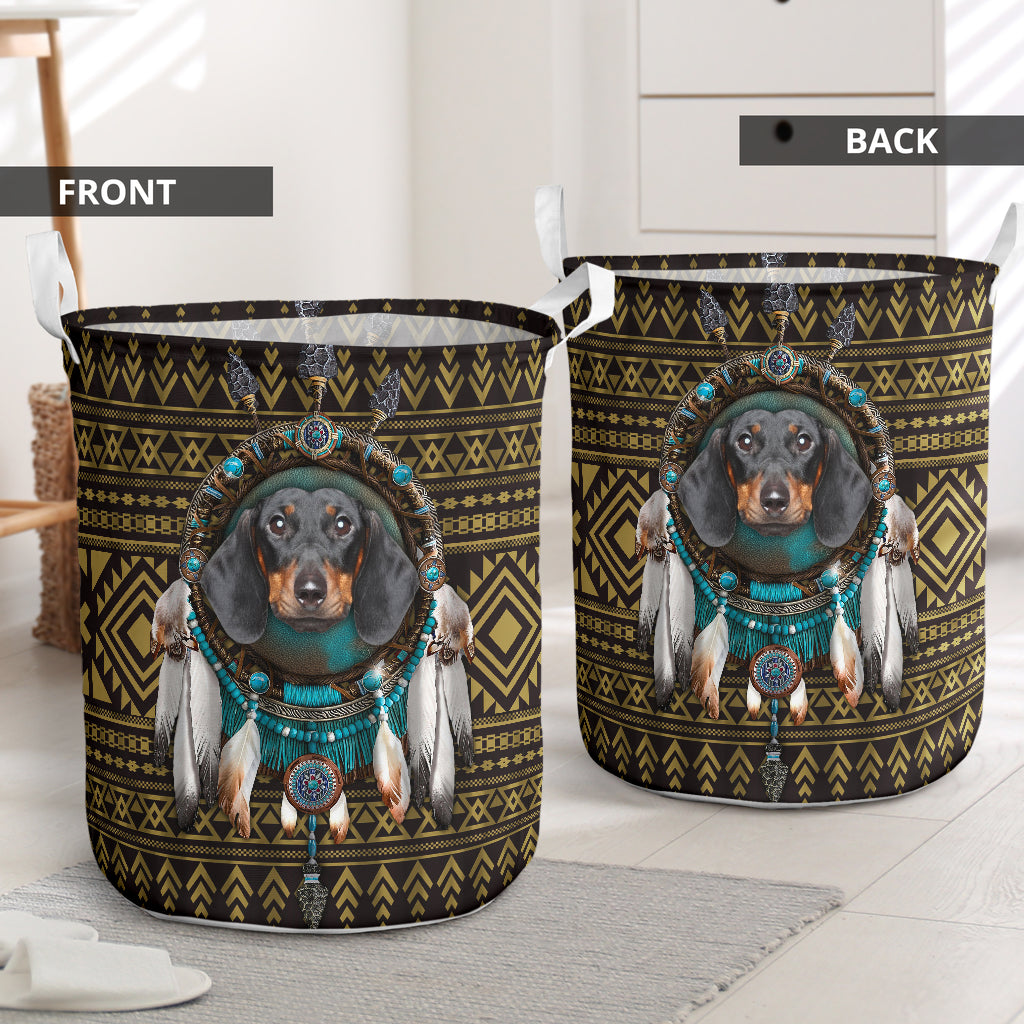 Dachshund Native American - Laundry Basket - Owls Matrix LTD
