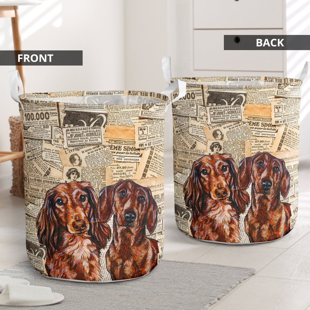 Dachshund Newspaper Vintage Style - Laundry Basket - Owls Matrix LTD
