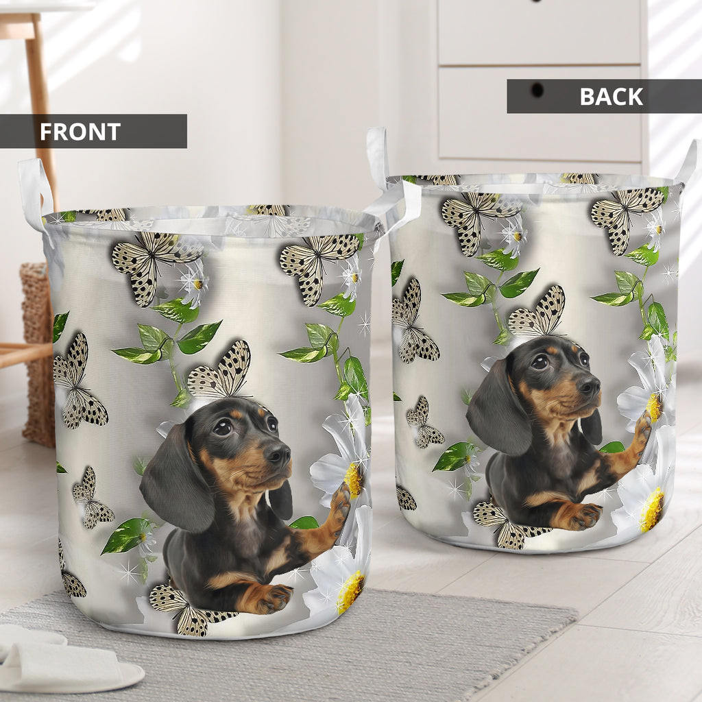 Dachshund Oil Painting - Laundry Basket - Owls Matrix LTD