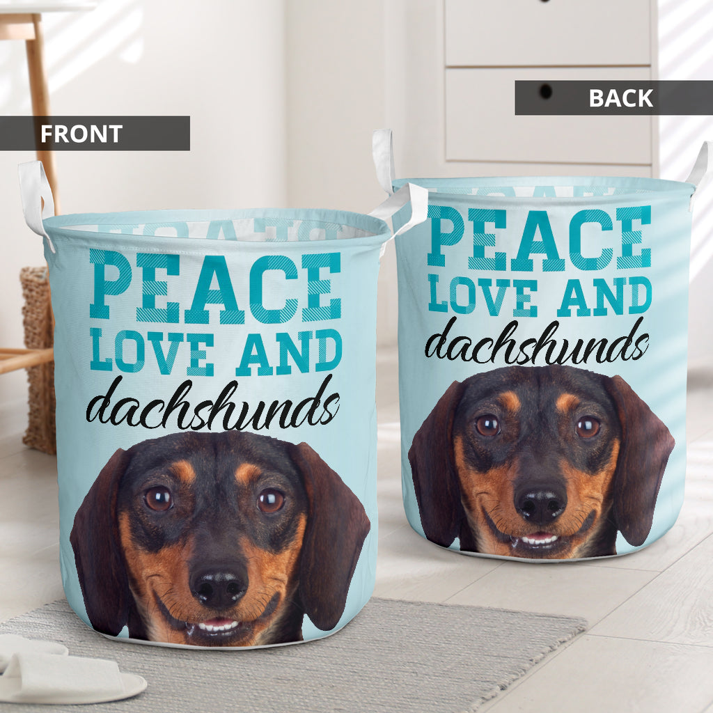 Dachshund Peace Love - Laundry Basket - Owls Matrix LTD