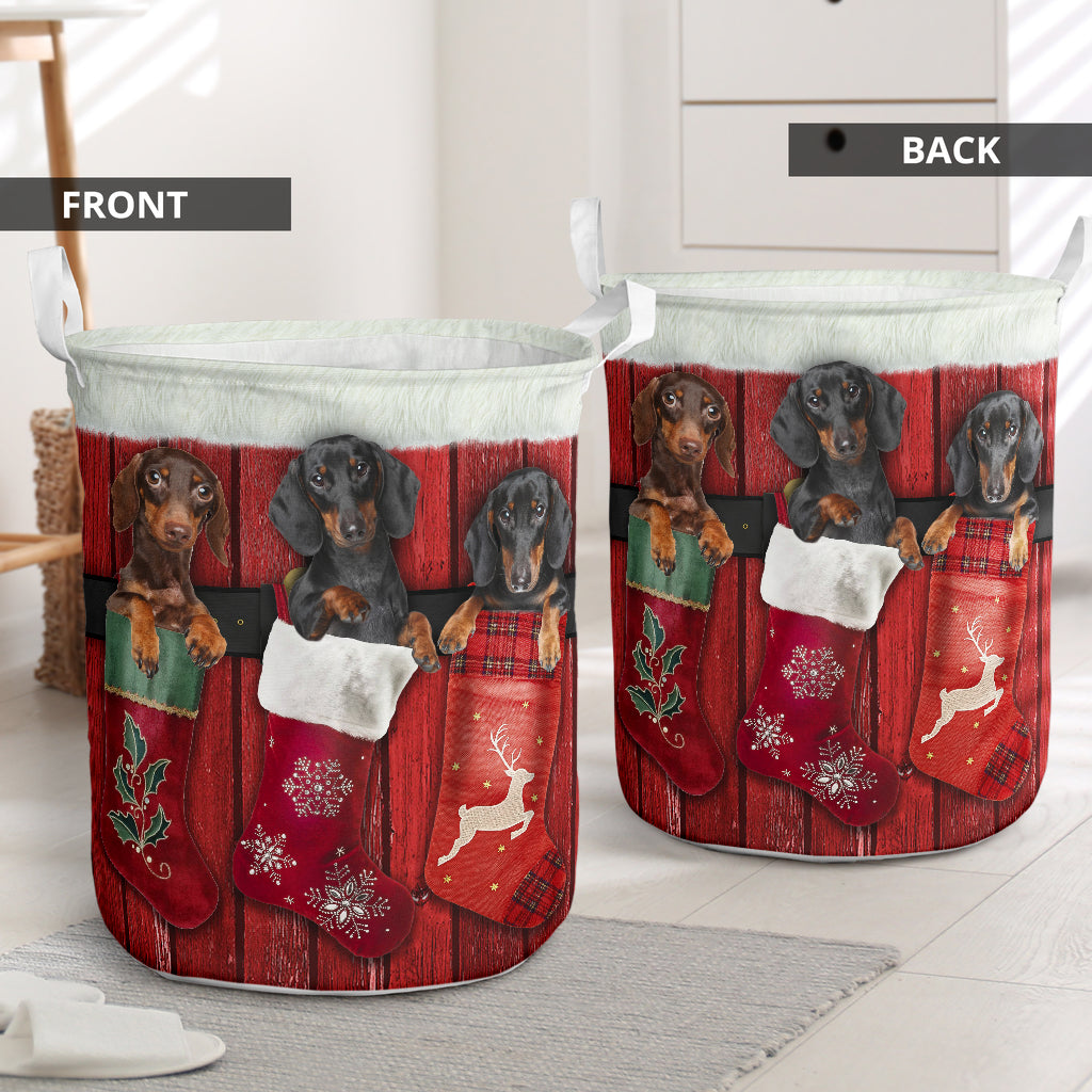 Dachshund Stocking Noel - Laundry Basket - Owls Matrix LTD