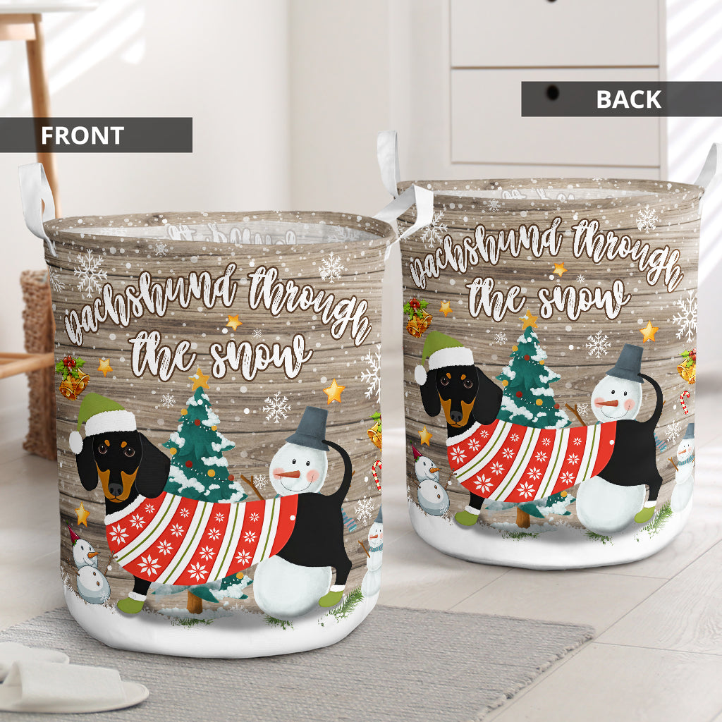 Dachshund Through The Snow - Laundry Basket - Owls Matrix LTD