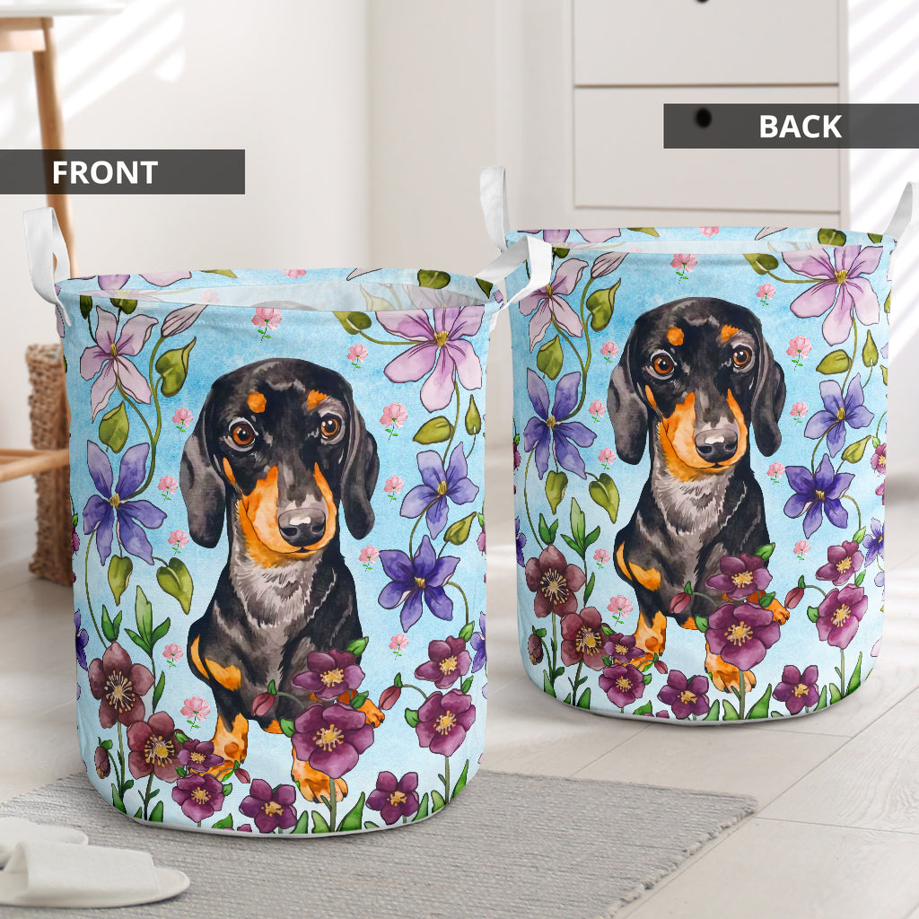 Dachshund Watercolor Flower - Laundry Basket - Owls Matrix LTD