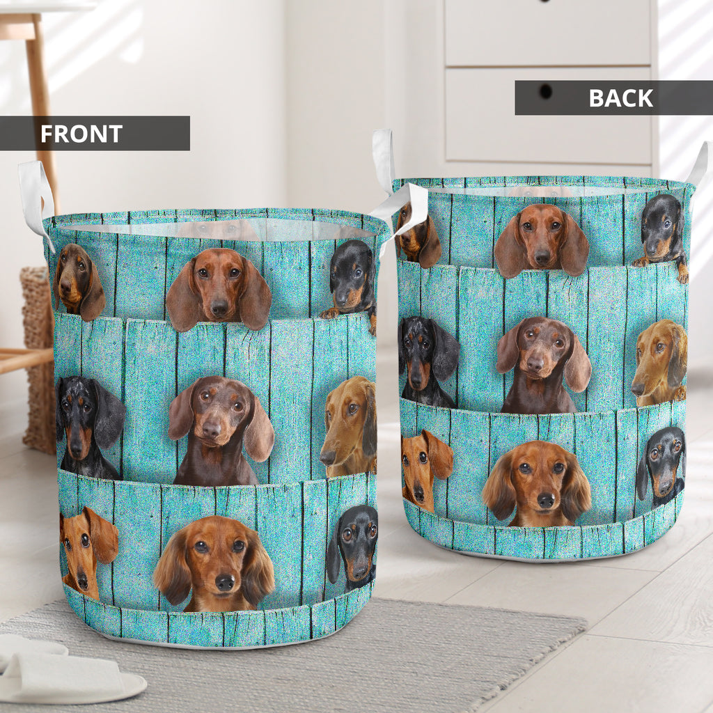 Dachshund Wood Blue - Laundry Basket - Owls Matrix LTD