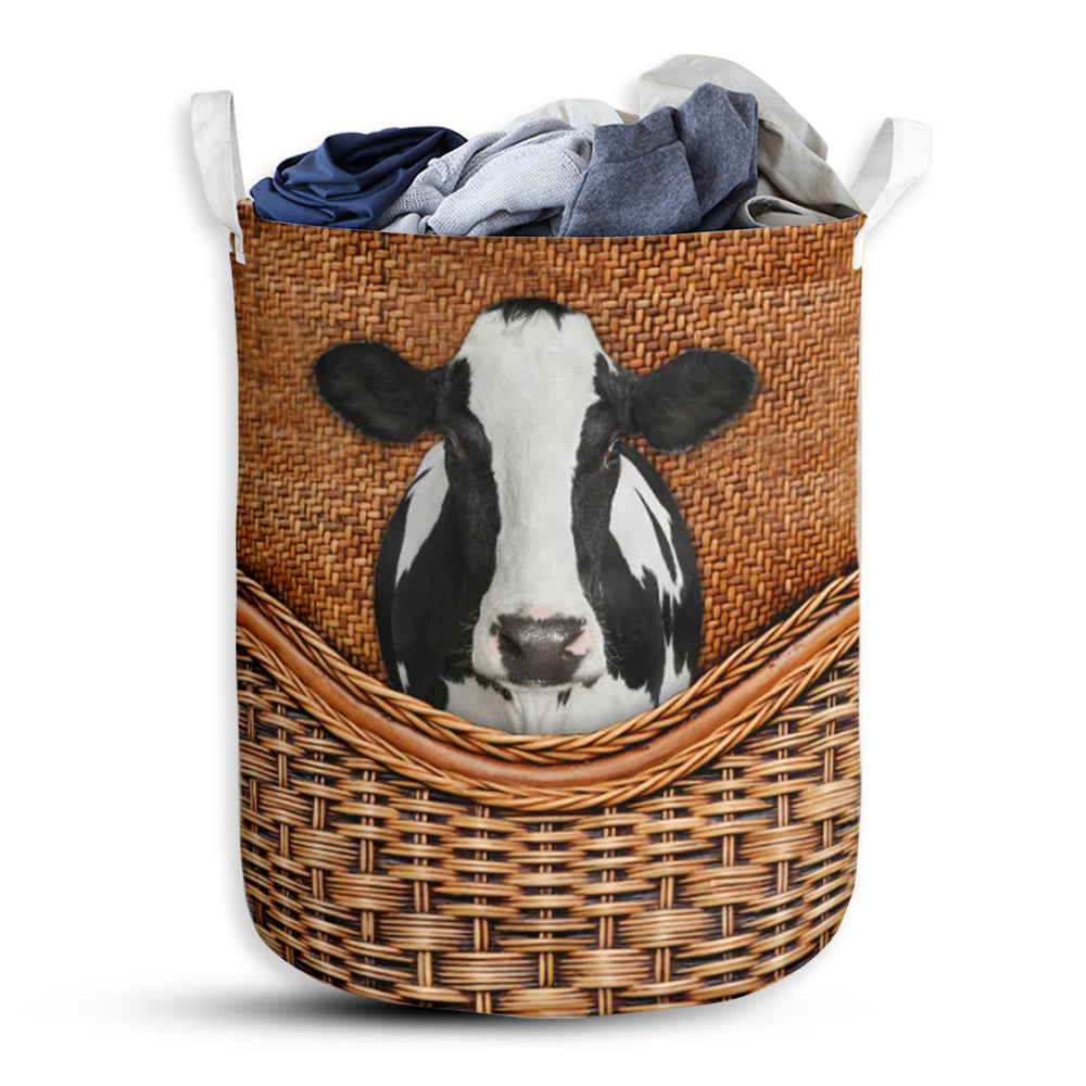 Dairy Cow Rattan Teaxture - Laundry Basket - Owls Matrix LTD