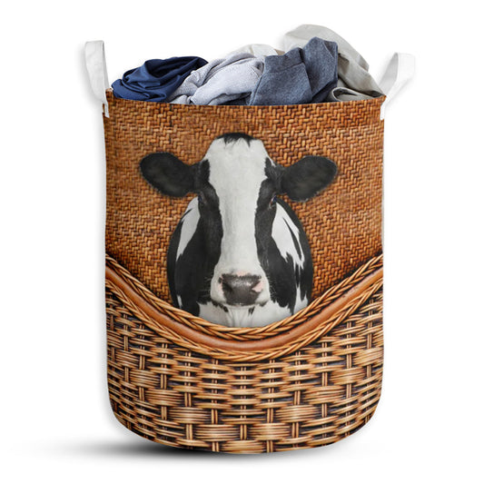 Dairy Cow Rattan Teaxture - Laundry Basket - Owls Matrix LTD
