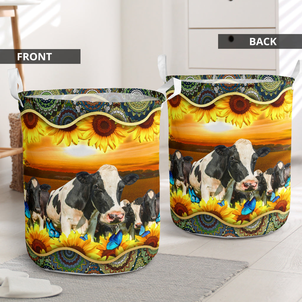 Dairy Cows Sunflower - Laundry Basket - Owls Matrix LTD