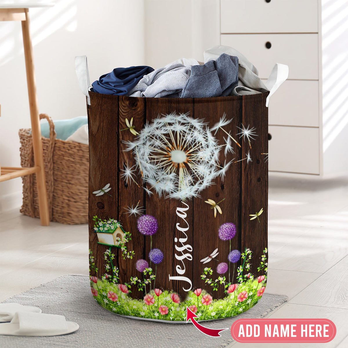 Dandelion and dragonfly personalized - Laundry basket - LAUB04TNH280222-Owls Matrix
