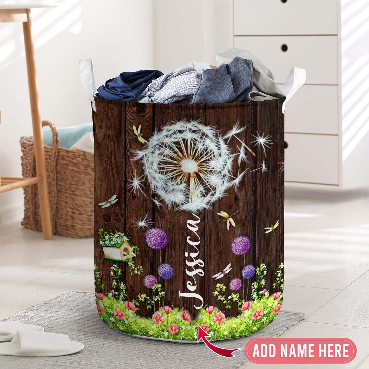 Dandelion and dragonfly personalized - Laundry basket - LAUB04TNH280222-Owls Matrix