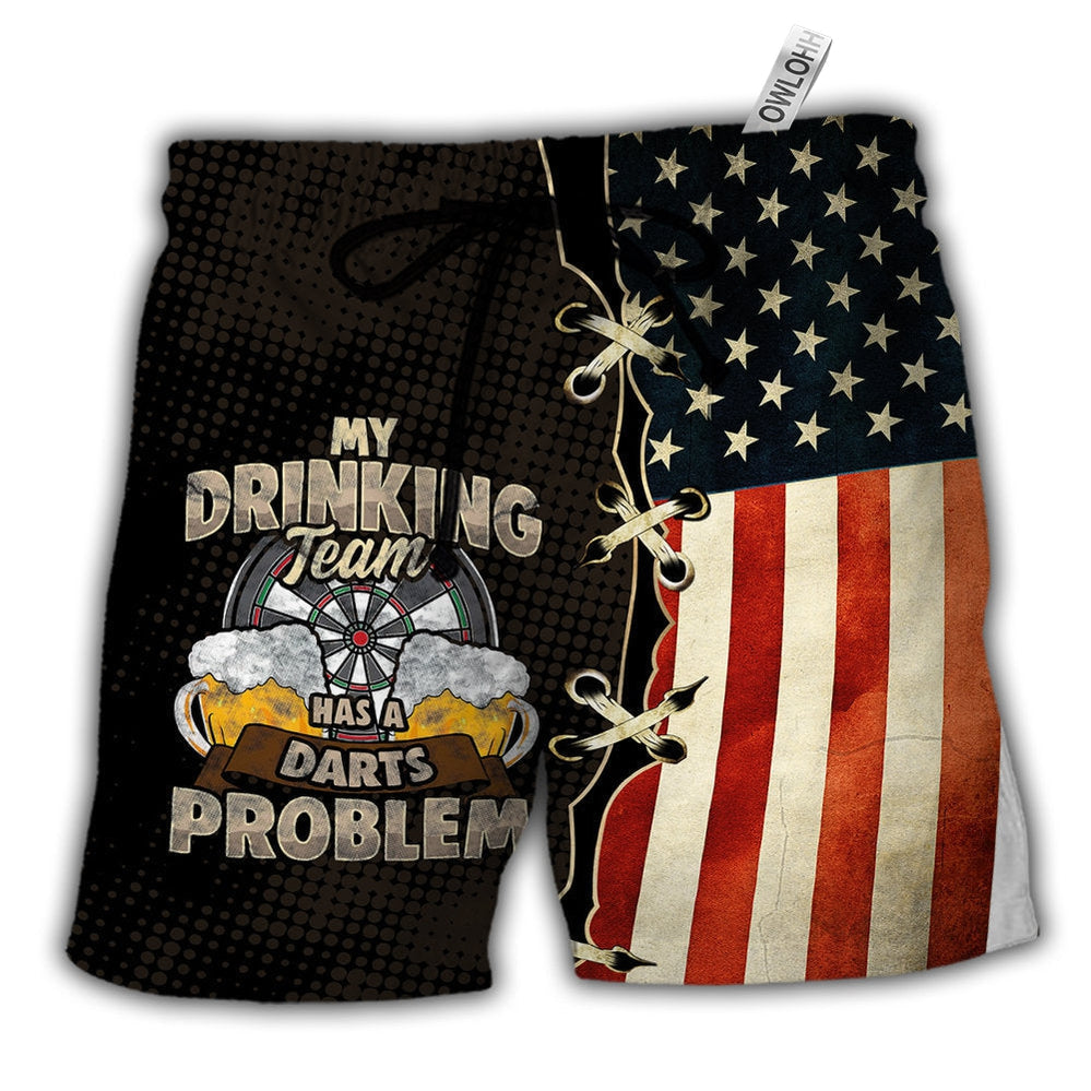 Beach Short / Adults / S Darts Independence Day My Drinking Team - Beach Short - Owls Matrix LTD