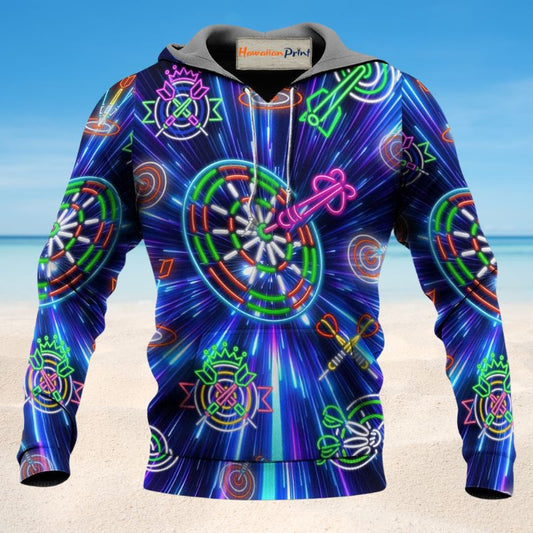Darts Neon Light Sign Style - 3D Hoodie