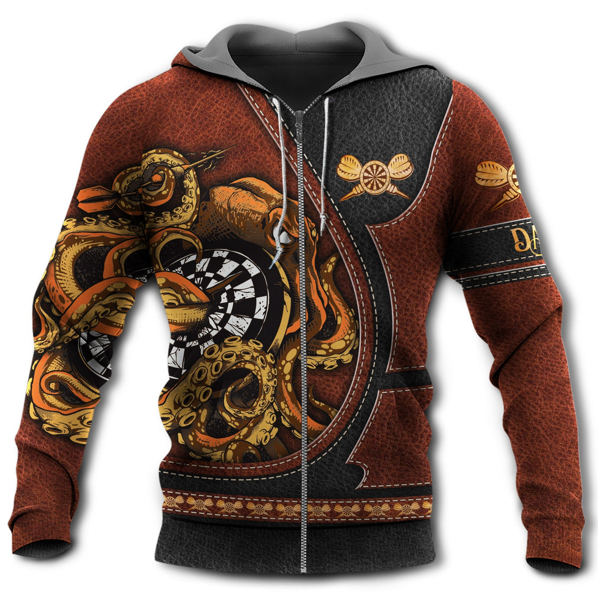 Darts Octopus Leather Art - 3D Hoodie