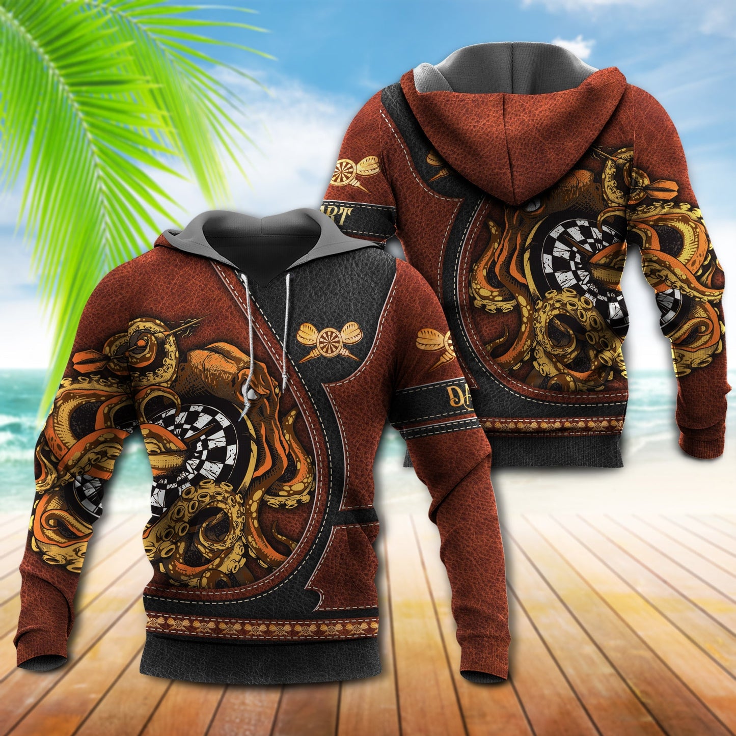 Darts Octopus Leather Art - 3D Hoodie