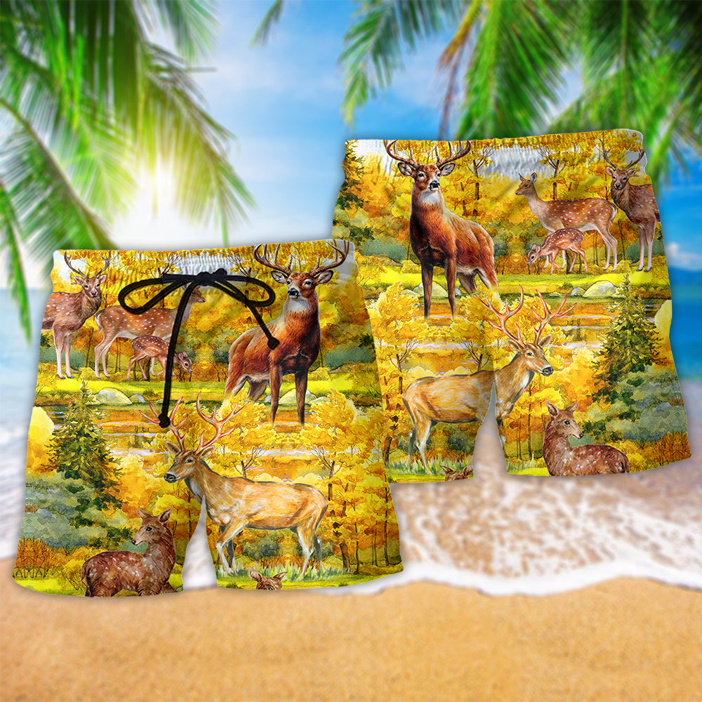 Autumn Deer Love Nature Art – Beach Short