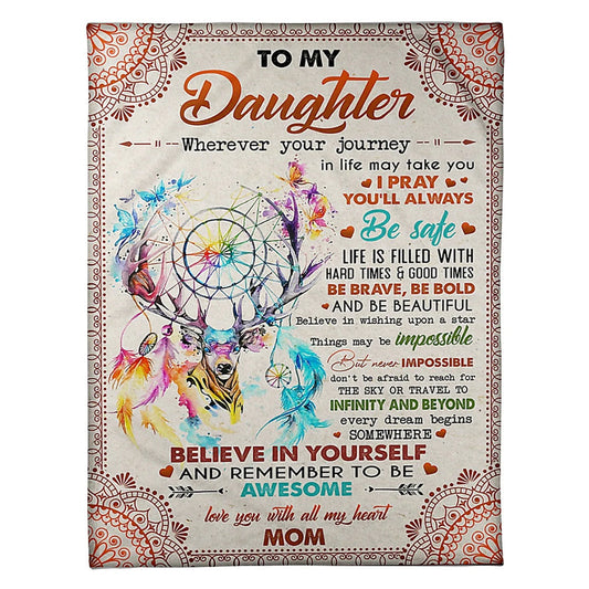 Deer Lover Believe In Yourself Mom To Daughter 50 x 60 Inch Flannel Blanket For Cozy Bedroom And Sofa Decor