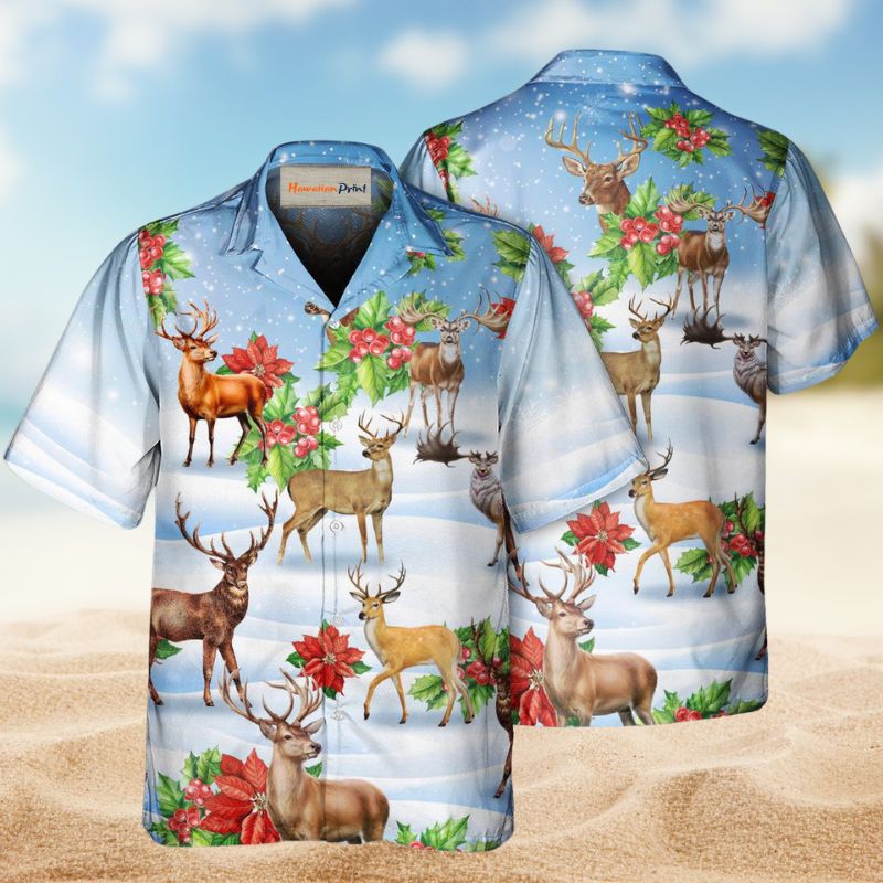 Deer Loves Snow Christmas – Hawaiian Shirt