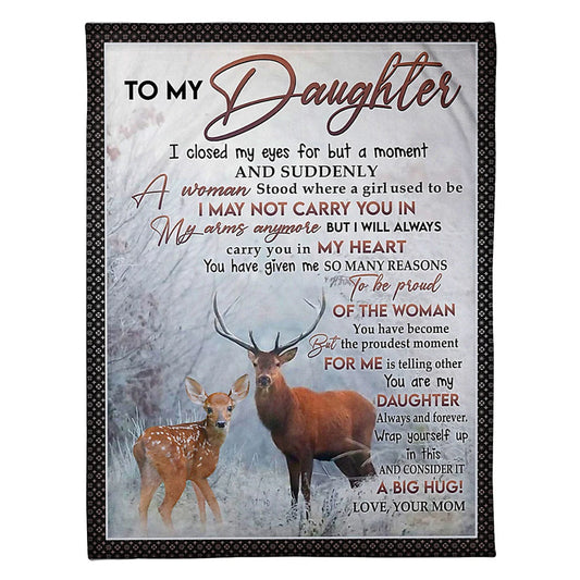 Deer My Heart Daughter Gift 50 x 60 Inch Flannel Blanket For Cozy Bedroom And Sofa Decor