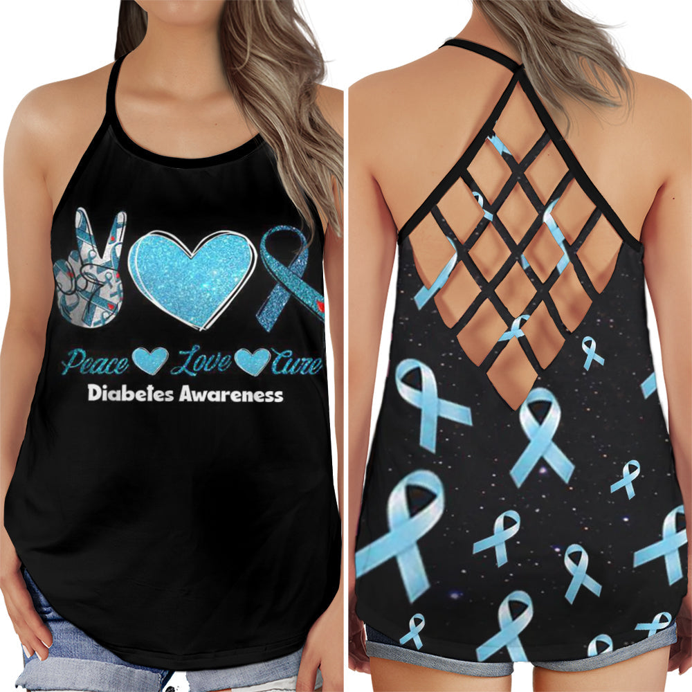 Diabetes Awareness Peace Love Cure Edition – Hollow Tank Top