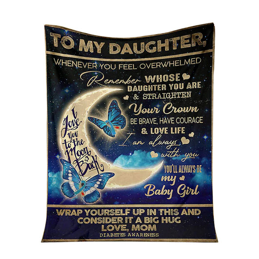 Diabetes Awareness Daughter Butterfly 50 x 60 Inch Flannel Blanket For Cozy Bedroom And Sofa Decor