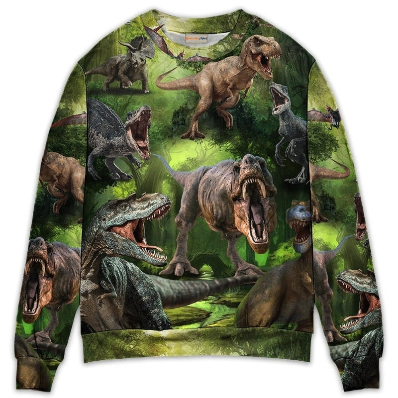 Dinosaur Forest Adventure Art – Sweater - Ugly Christmas Sweater
