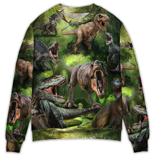 Dinosaur Forest Adventure Art – Sweater - Ugly Christmas Sweater