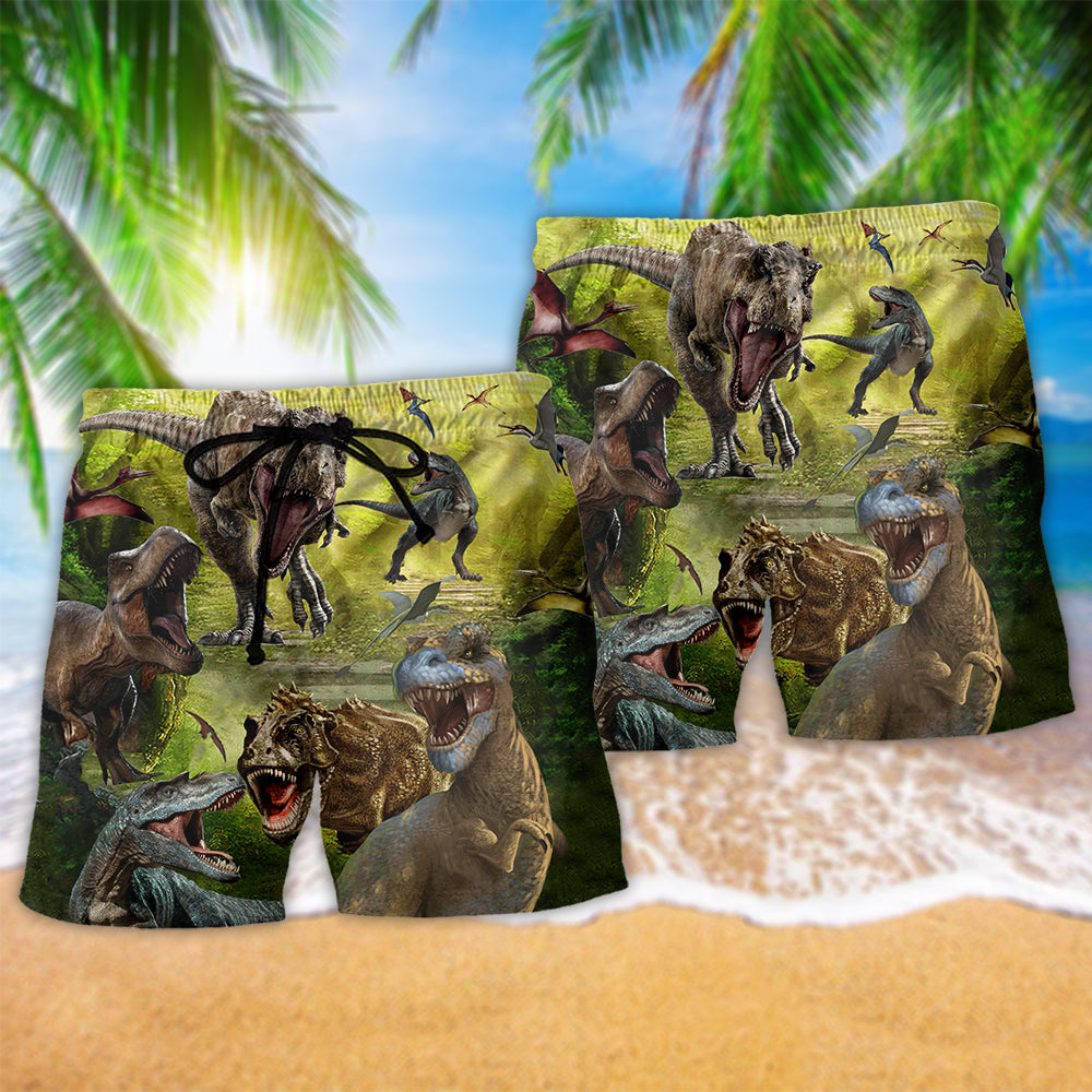 Cute Green Dinosaur Love Art – Beach Short