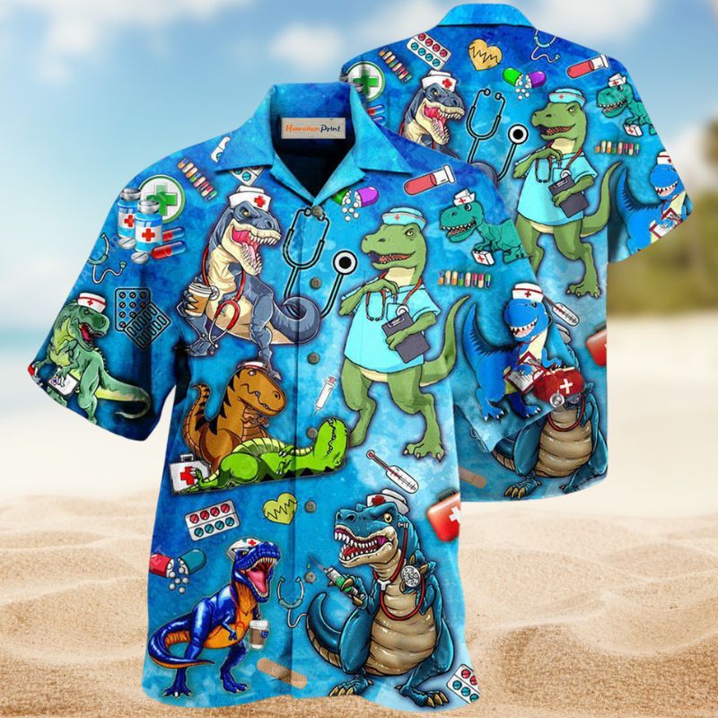 Dinosaur Nurse Vacation Edition – Hawaiian Shirt