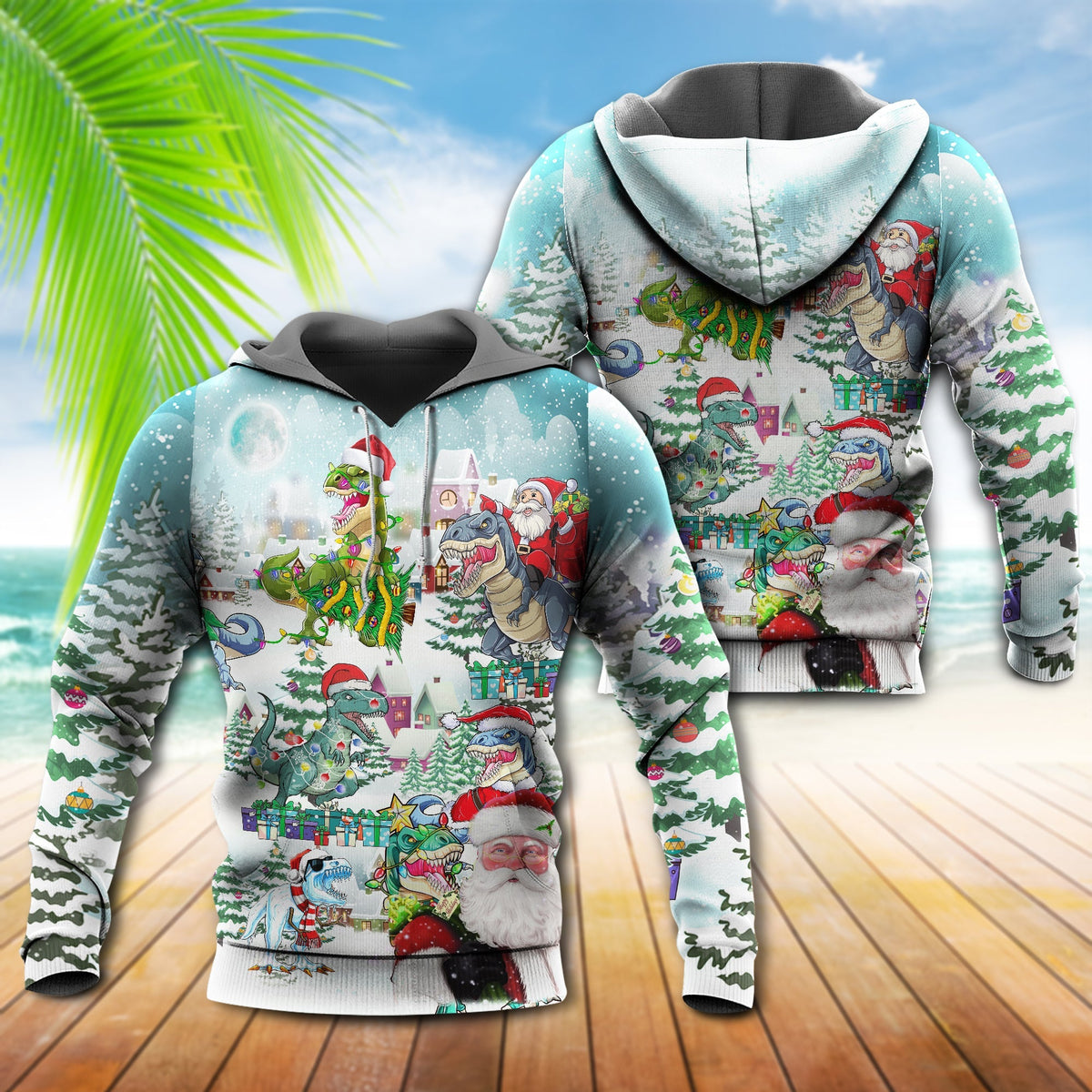 Dinosaur Christmas Roarsome Style - 3D Hoodie2