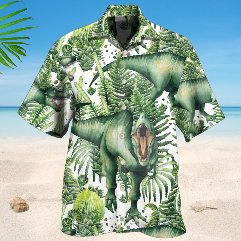 Dinosaur Green Tropical Leaf Style – Hawaiian Shirt