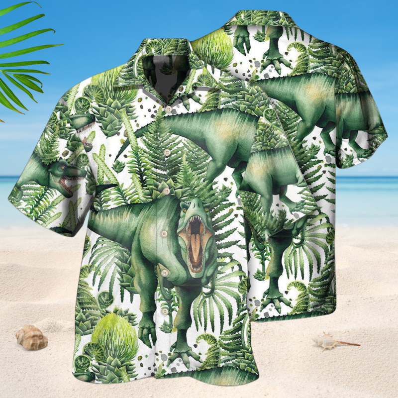 Dinosaur Green Tropical Leaf Style – Hawaiian Shirt