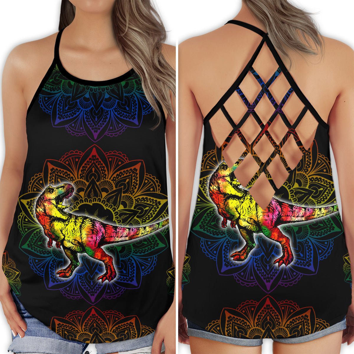 Dinosaur Mandala Peace Life – Hollow Tank Top