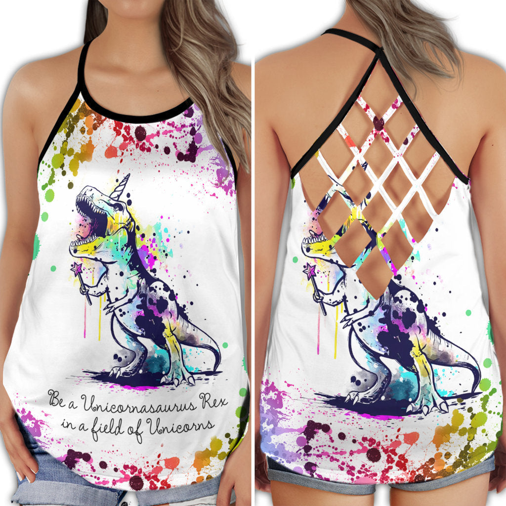 Dinosaur Colorful Peace Fun Retro Kids Style Art - Hollow Tank Top