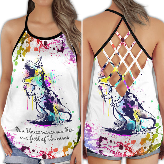 Dinosaur Colorful Peace Fun Retro Kids Style Art - Hollow Tank Top
