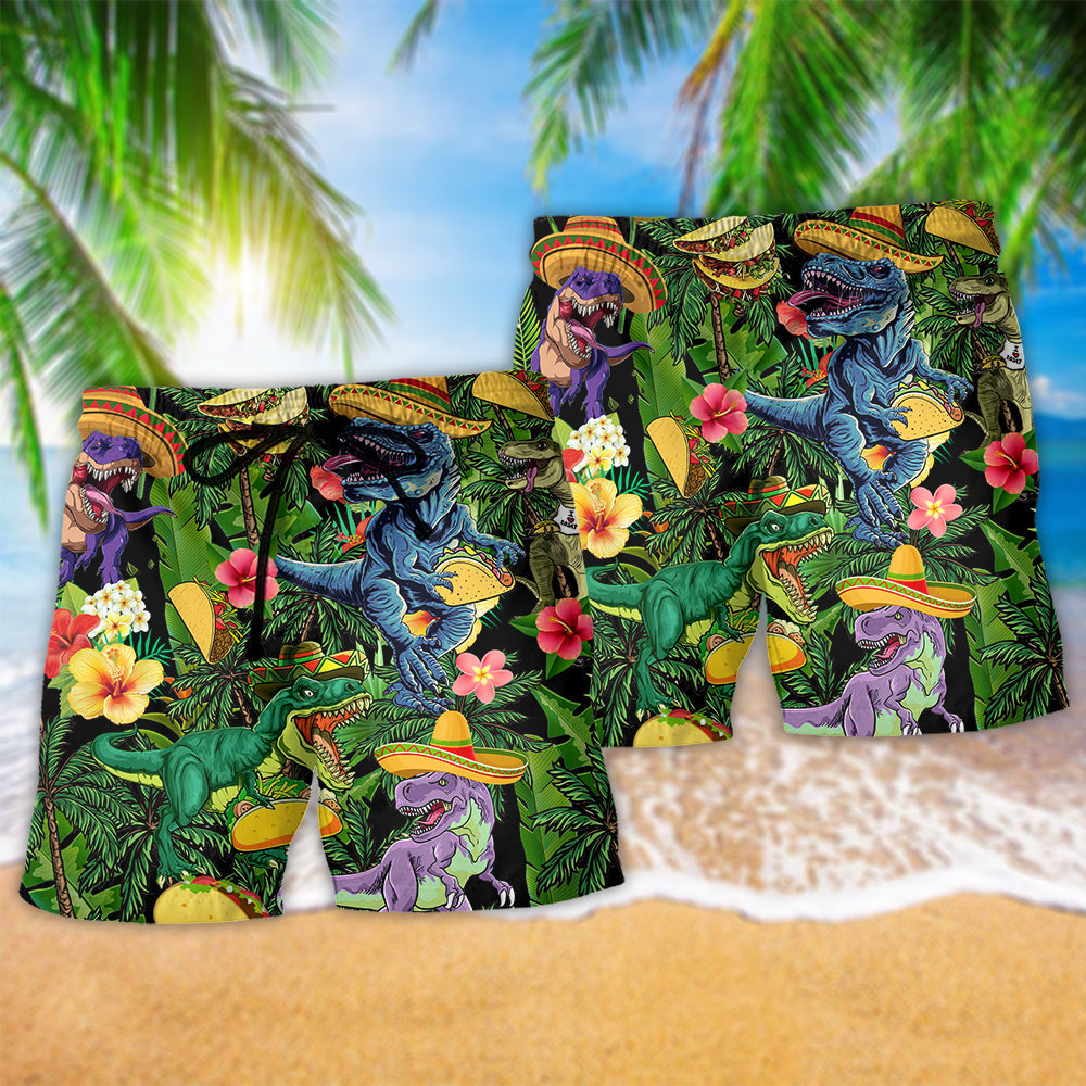 Dinosaur Taco Fun Light Color Art – Beach Short