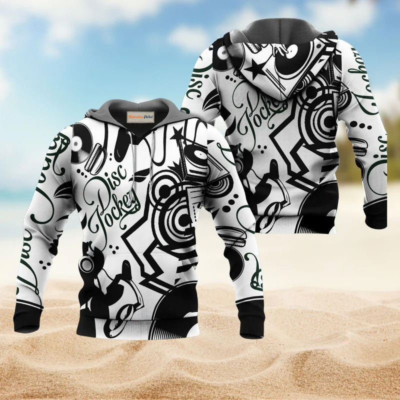 Disc Jockey Black And White Art – 3D Hoodie
