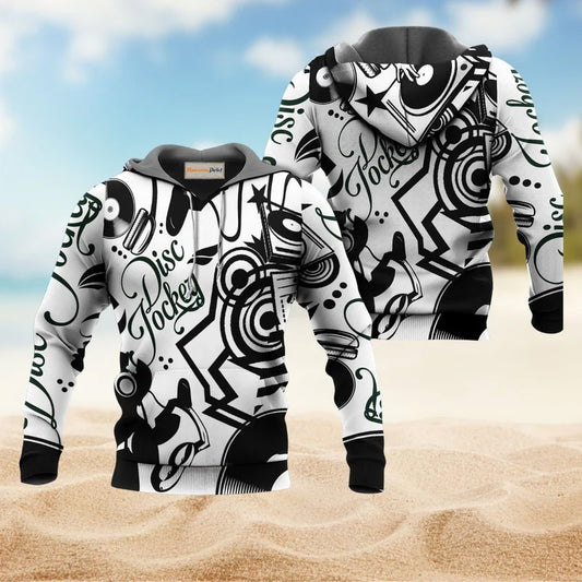 Disc Jockey Black And White Art – 3D Hoodie
