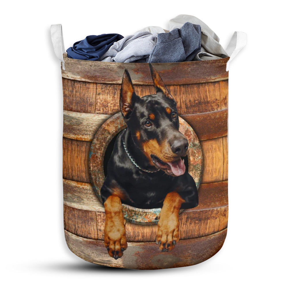 Doberman Wood Vintage - Laundry Basket - Owls Matrix LTD