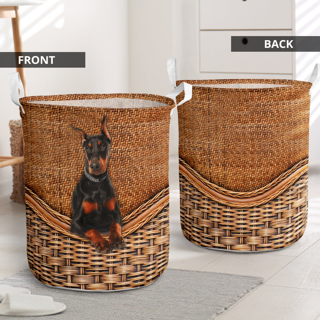 Doberman Dog Rattan Teaxture - Laundry Basket - Owls Matrix LTD