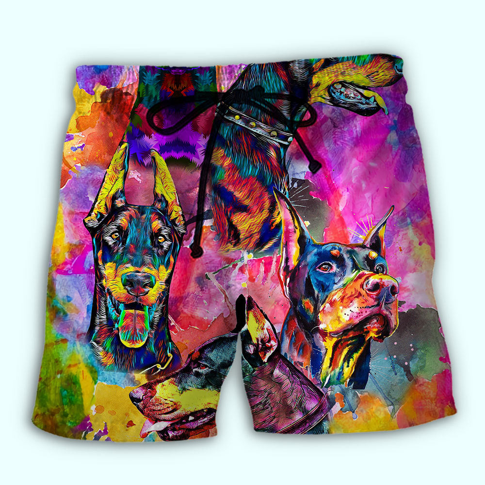 Colorful Doberman Dog Painting - Beach Short