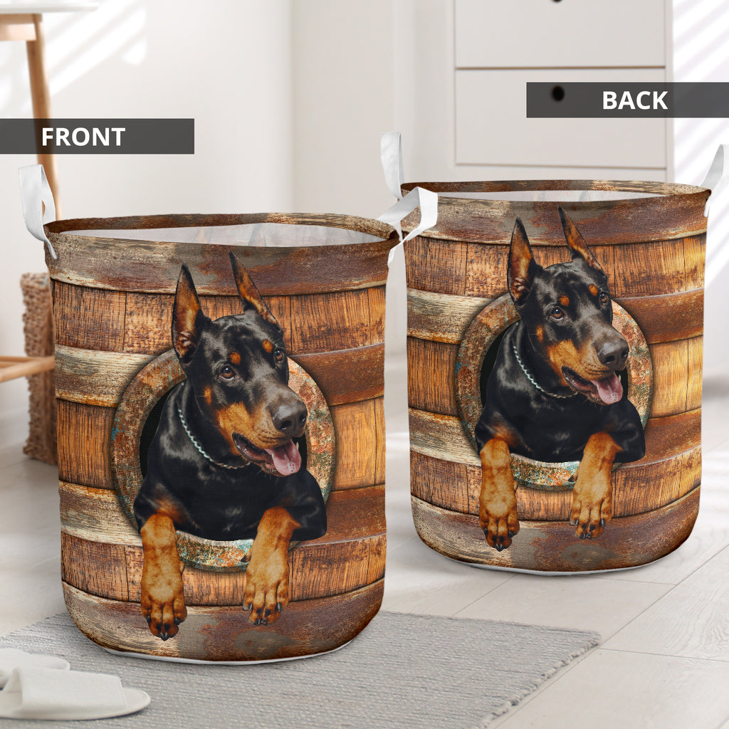 Doberman Wood Vintage - Laundry Basket - Owls Matrix LTD