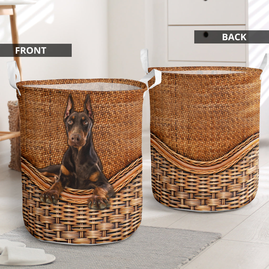 Doberman Pinscher Dog Rattan Teaxture - Laundry Basket - Owls Matrix LTD