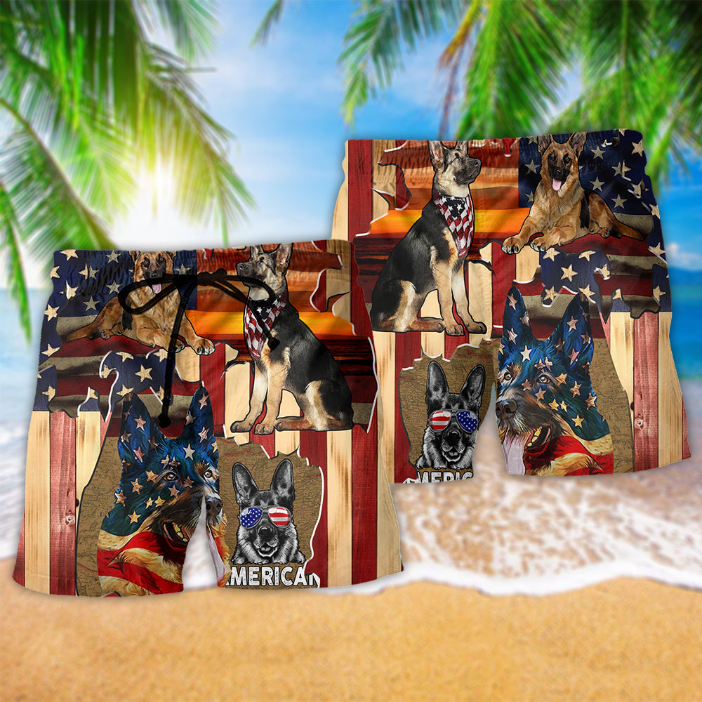German Shepherd America Protection Art - Beach Short