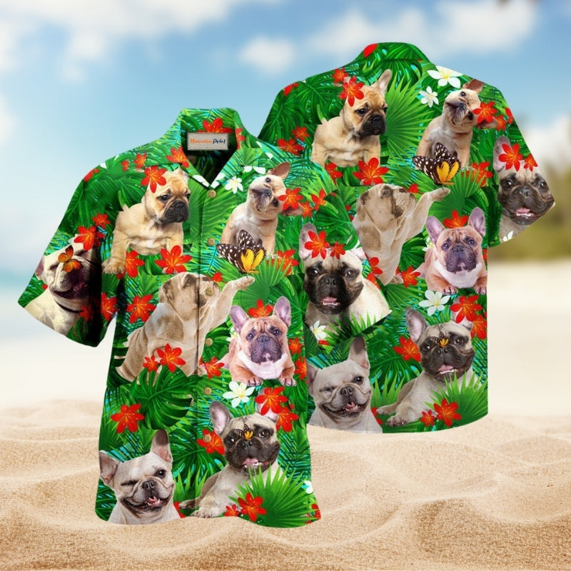 Dog French Bulldog And Blooming Tropical Flowers Edition – Hawaiian Shirt