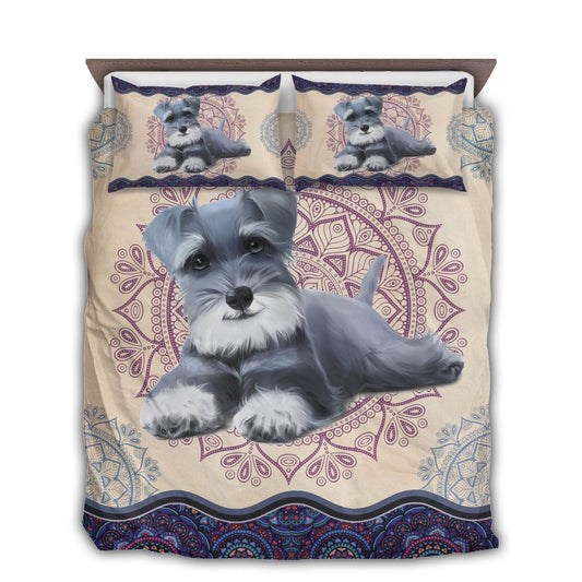 Miniature Schnauzer Dog Goodnight Mandala Bedding Cover For Pet Lover Bedroom Decor