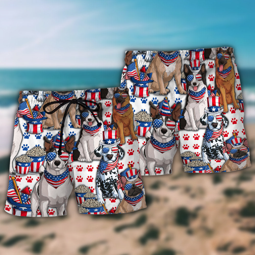 Dog Independence Day Dogs Art – Beach Short