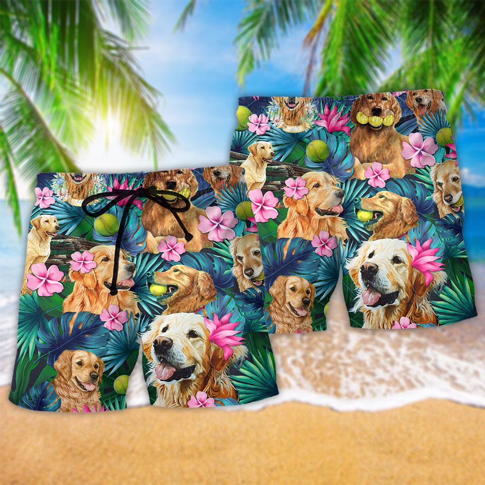 Golden Retriever Flower Hug Art – Beach Short