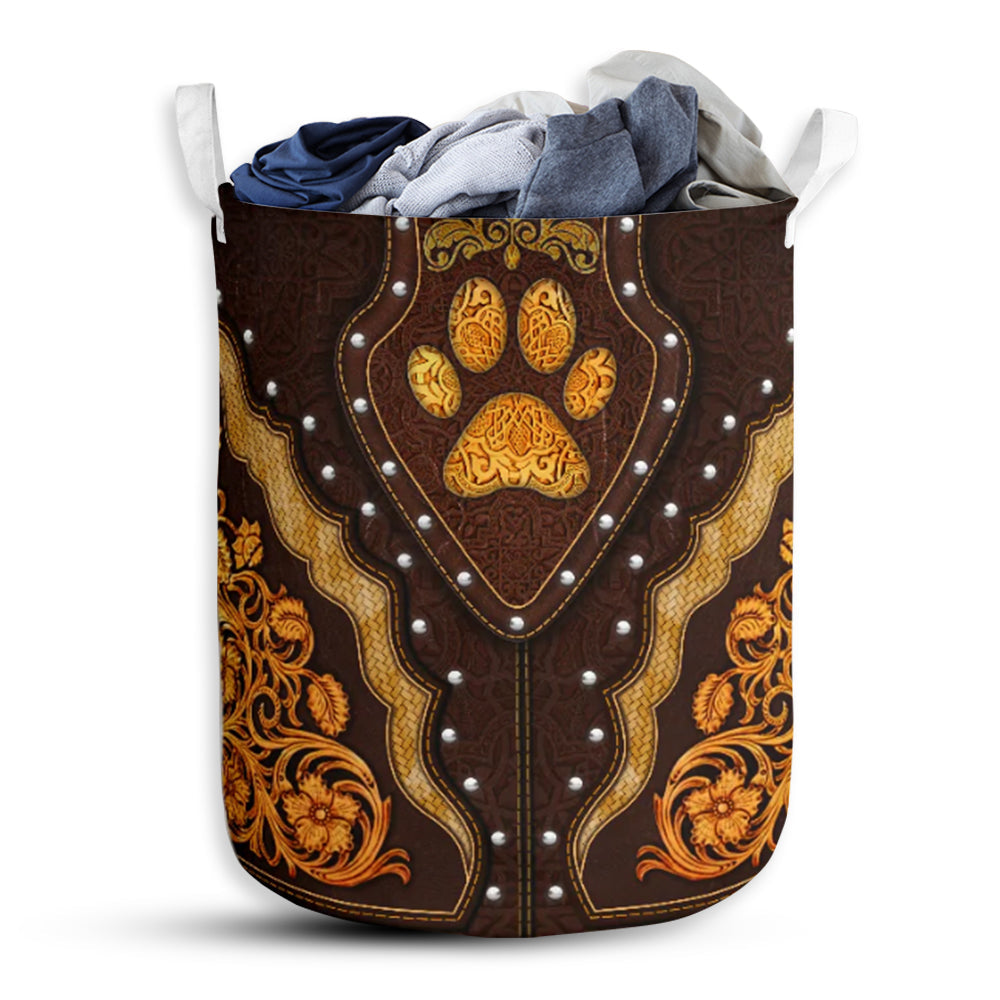 Dog Paw Pattern Wood - Laundry Basket - Owls Matrix LTD