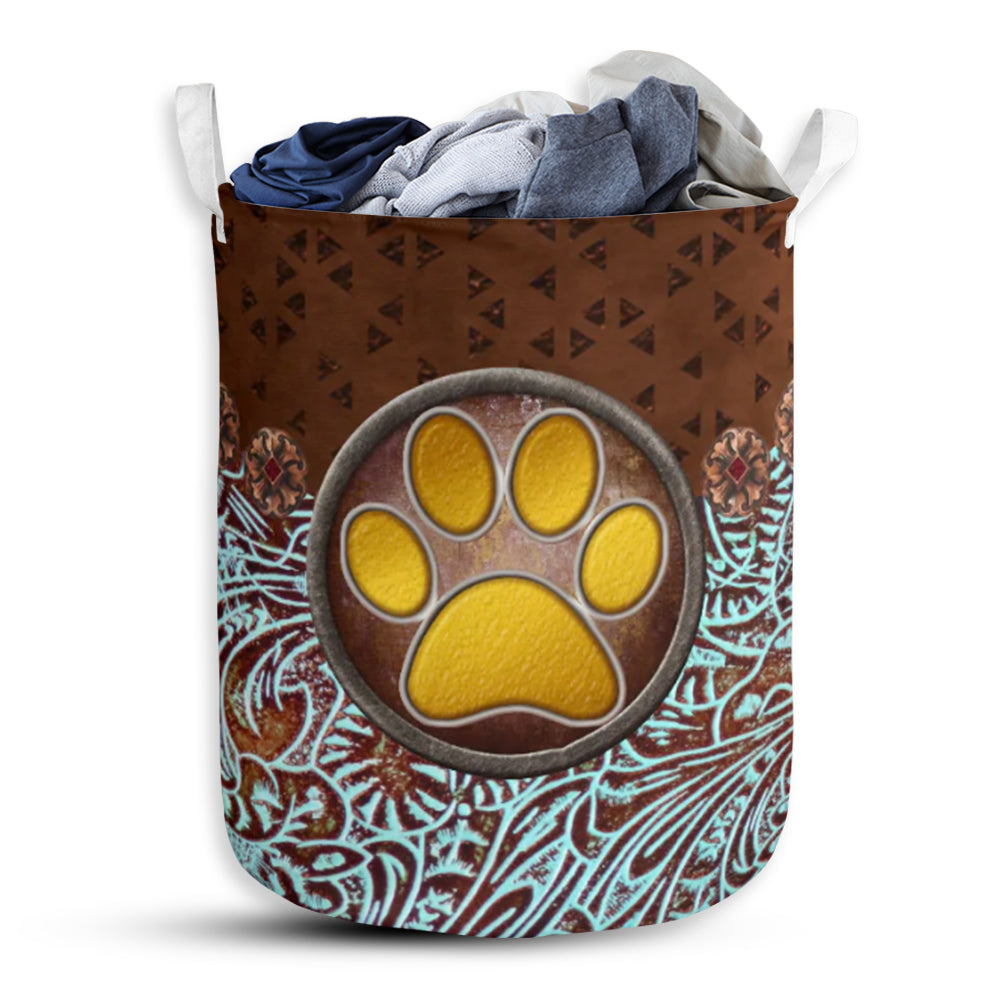 Dog Paw Vignette Vintage - Laundry Basket - Owls Matrix LTD